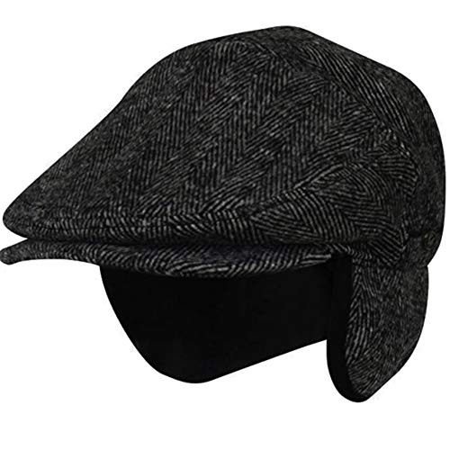 EPOCH Wool Blend Herringbone Winter Ivy Cabbie Hat w/Fleece Earflaps – Driving Hat - color: Ive2341dk Gray, size: Medium