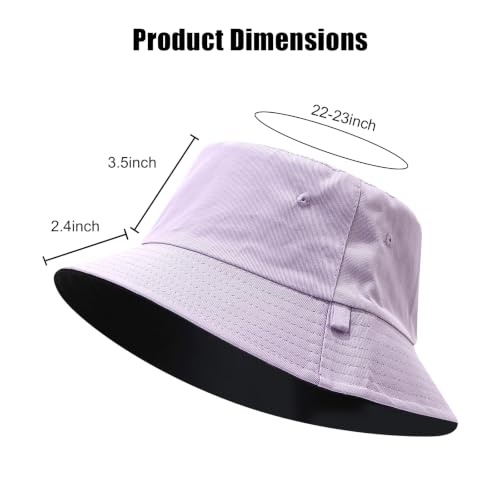 XXL Oversized Reversible Bucket Hat Beach Fisherman Sun Cap with Chin Strap for Women Men - color: Light Purple Black