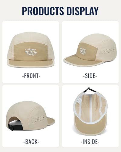 CLAPE Quick Dry 5 Panel Hat for Men, Breathable Mesh Lightweight Running Cap Outdoor Streetwear Flat Brim Hat - color: Bs265p15-khakibeige