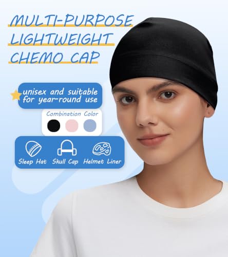 Cotton Skull Cap Sleep Cap Beanie Helmet Liner for Men Women - color: Set G-black,light Blue,pink