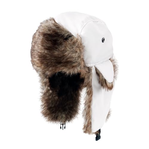 ONWAY Trapper Hat Winter Hats for Women Men with Faux Fur Ear Flaps - color: White