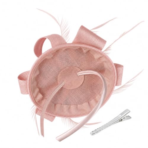 Flower Fascinator Hat Headband Clip for Women Tea Party - color: Pink-02