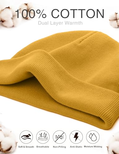 ROYBENS 100% Cotton No Cuff Beanie Hat Men Women, Fisherman Skull Cap - color: Yellow