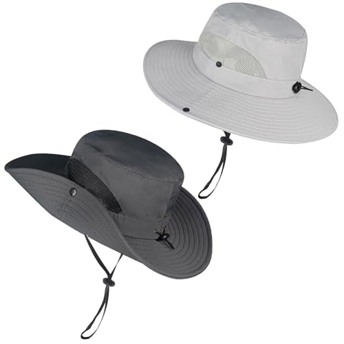 ZOORON Sun Hats for Men Women, Wide Brim Safari Hats UV Protection UPF50+ Waterproof Boonie Hats for Fishing Hiking Camping - color: 2pack-light Gray+dark Gray