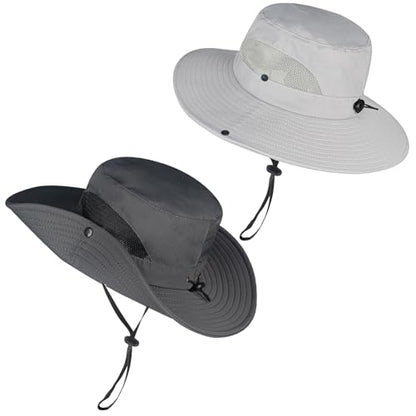 ZOORON Sun Hats for Men Women, Wide Brim Safari Hats UV Protection UPF50+ Waterproof Boonie Hats for Fishing Hiking Camping - color: 2pack-light Gray+dark Gray