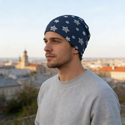 Unisex Stretch Knit Beanie Hat - color: Striped Stars