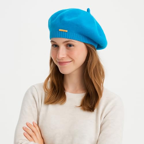 Yanmucy Beret Hat Women Girl, Fluffy Knitted French Beret Warm Classic Beanie Hats Cap for Ladies Men Winter Autumn - color: Blue