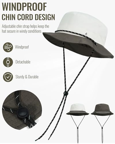 CLAPE Sun Protection Bucket Hat for Men Women, Reversible Packable Sun Hat with Chin Strap for Travel Hiking Beach - color: Bk2601-lightgrayblack