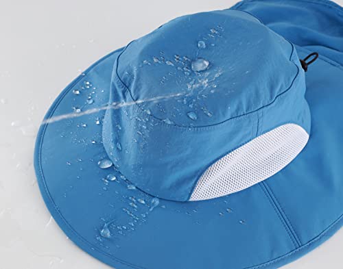 Home Prefer Outdoor UPF50+ Mens Sun Hat with Neck Flap Womens UV Protection Hat Wide Brim Safari Fishing Hiking Gardening Hat - color: Blue