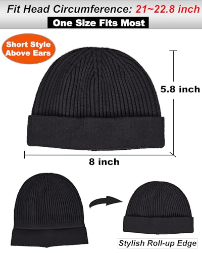 vidsel Thin Wool Fisherman Beanie for Men Short Knit Cuff Trawler Watch Hat - color: 1pcs-black
