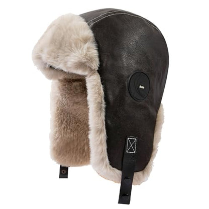 Leather Trapper Hat Winter Trooper Hats for Men Faux Fur Hat Aviator Russian Ushanka Hats with Earflaps Skiing Hat - color: Mg-lfmyypyb30-coffee