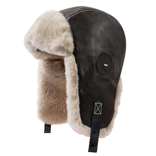 Leather Trapper Hat Winter Trooper Hats for Men Faux Fur Hat Aviator Russian Ushanka Hats with Earflaps Skiing Hat - color: Mg-lfmyypyb30-coffee