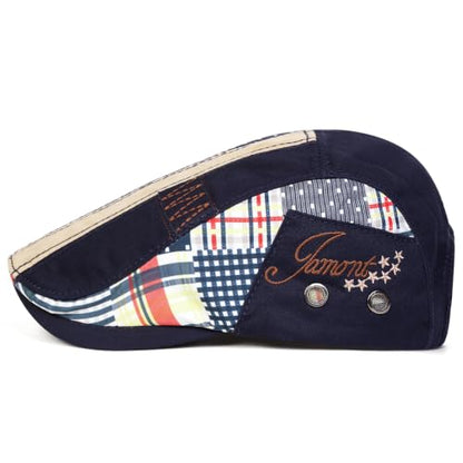 Classic Flat Cap for Men, Adjustable Cotton Newsboy Cap - color: Navy 3