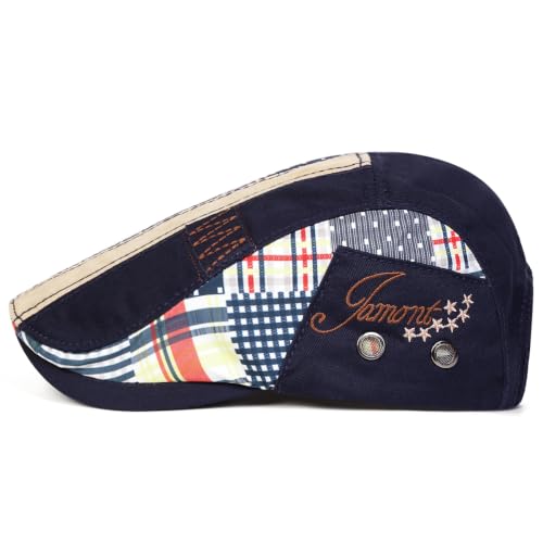 Classic Flat Cap for Men, Adjustable Cotton Newsboy Cap - color: Navy 3