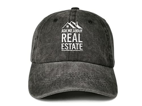 Embroidered Baseball Caps for Men and Women - color: Ask Me About Real Estate (Washed Black)