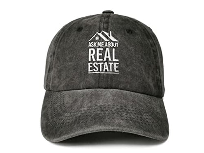 Embroidered Baseball Caps for Men and Women - color: Ask Me About Real Estate (Washed Black)