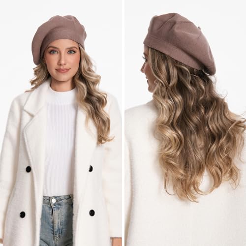Women's Knitted Beret, French Style Double Layer Winter Autumn Warm and Soft Beanie Hat Cap - color: Light Coffee