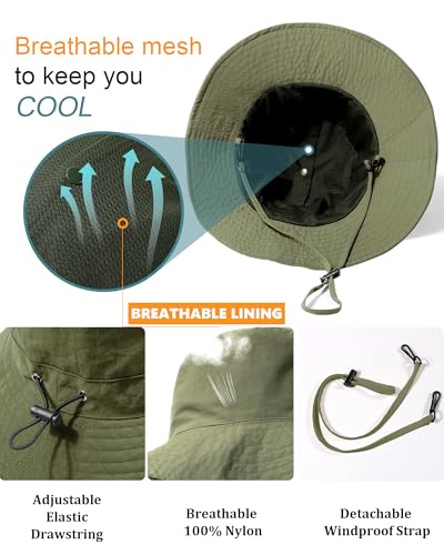 Water-Resistant UPF 50+ Sun Bucket Hat Packable Brimmed for Women Men - color: Army Green