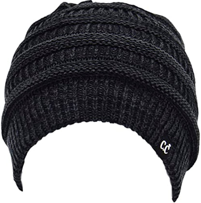 C.C Beanie Oversized Hat with Fuzzy Lining – Thick Knit Thermal Beanie for Cold Weather, Soft Warm Fleece Lined Cap - color: 2 Tone Black / Charcoal