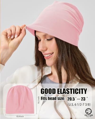 ROYBENS 100% Cotton Thin Slouchy Beanie Hat Women Men Lightweight Chemo Cap - color: 2pcs Pink+purple