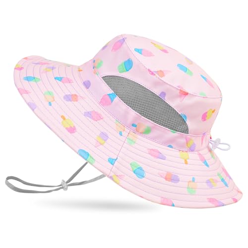 ICOSY Kids Sun Hat, UPF 50+ Girls Beach Hat for Toddler Kids - color: Pink Ice Cream