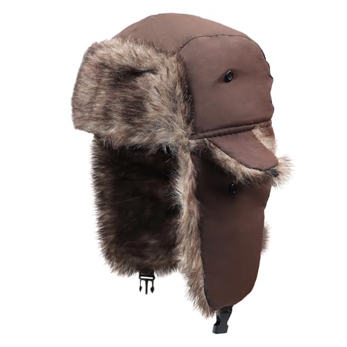 ONWAY Trapper Hat Winter Hats for Women Men with Faux Fur Ear Flaps - color: Coffee