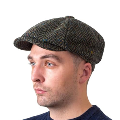 Hatman of Ireland Men's 100% Kerry Woollen Mills Tweed 8 Piece Cap Irish Newsboy Hat, Made in Ireland - color: Green, size: Medium
