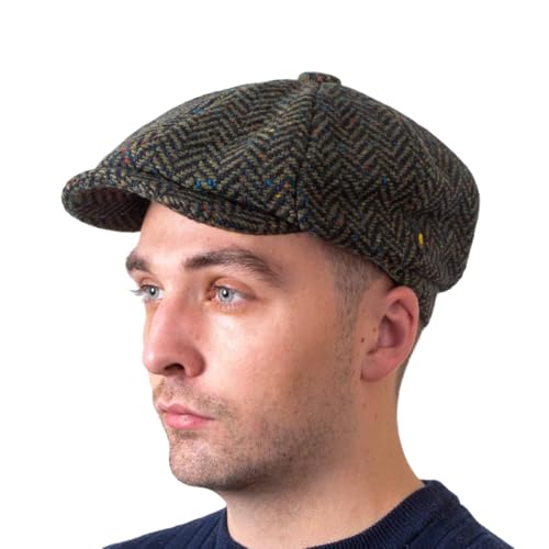 Hatman of Ireland Men's 100% Kerry Woollen Mills Tweed 8 Piece Cap Irish Newsboy Hat, Made in Ireland - color: Green, size: Medium