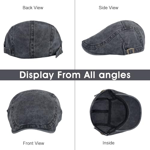 3Pcs Men's Newsboy Caps Cotton Cooling Hat Adjustable Flat Cap for Men - color: Washed-black+navyblue+green