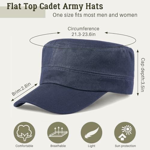 Glamorstar Unisex Cadet Army Hats 4 Pieces Military Flat Top Newsboy Cap - color: 2 Amry Green + 2 Navy