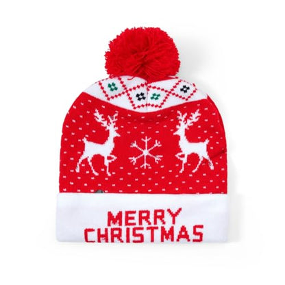 Christmas Hat 2 Pack Light Up Knitted Beanie Hat Xmas Santa Holiday Cap LED Lights - color: Red+red
