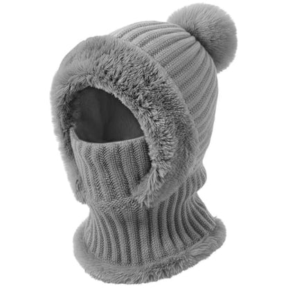 AQOKKA 3 in 1 Knit Fleece Lined Beanie Hat with Scarf and Mask Warm - color: Grey