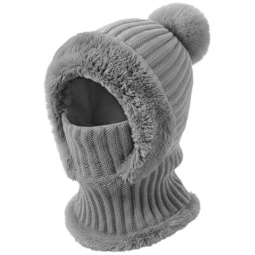 AQOKKA 3 in 1 Knit Fleece Lined Beanie Hat with Scarf and Mask Warm - color: Grey