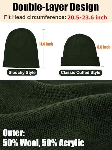 Womens Satin Lined Beanie Wool Silk Lining Slouchy Warm Skull Cap - color: 1pcs Army Green