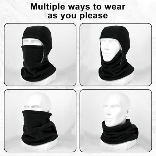 Unisex Windproof & Warm Balaclava, Thickened One-Piece Winter Hood Face Mask, Neck Warmer and Ear Protection - color: Black