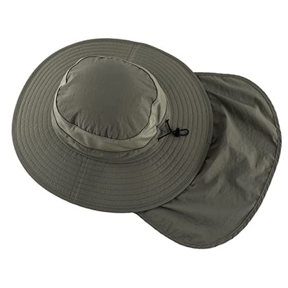 Home Prefer Outdoor UPF50+ Mesh Sun Hat Wide Brim Fishing Hat with Neck Flap Sun Hat for Men Women - color: Pea Green