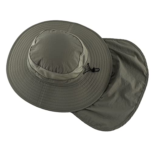 Home Prefer Outdoor UPF50+ Mesh Sun Hat Wide Brim Fishing Hat with Neck Flap Sun Hat for Men Women - color: Pea Green