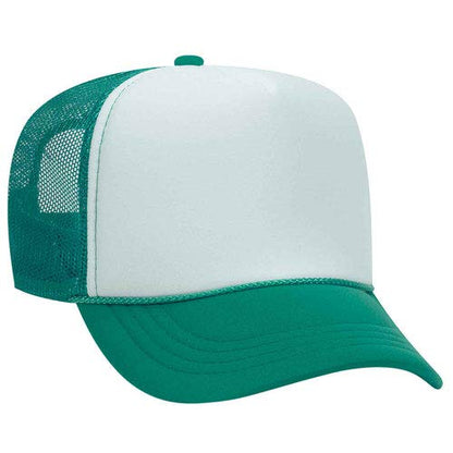 Ashen Fane Kids' Polyester Foam Front 5 Panel High Crown Mesh Back Trucker Hat - color: Jade/Wht/Jade