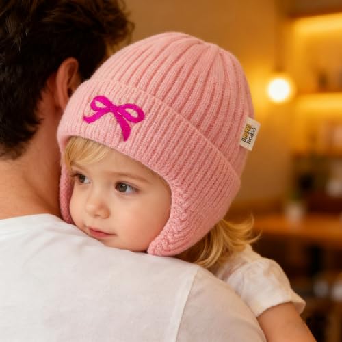 Toddler Girls Beanie Hat with Ear Flaps Knitted Soft Warm Stretchy Winter Ear Protection Hat for Boys Kids