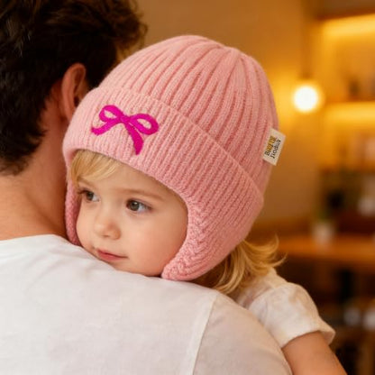 Toddler Girls Beanie Hat with Ear Flaps Knitted Soft Warm Stretchy Winter Ear Protection Hat for Boys Kids