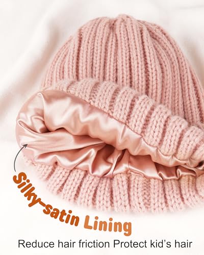FURTALK Toddler Beanie Satin Lined Baby Boys Girls Winter Hats Pom Pom Beanies for Kids - color: Tender Pink, size: 3-24 Months