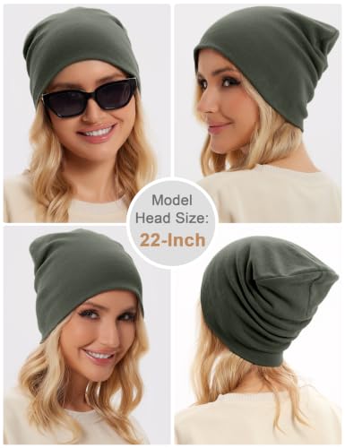 100% Cotton Thin Beanie Hat Women Men Soft Slouchy Chemo Skull Cap - color: 1pc Grayish Green
