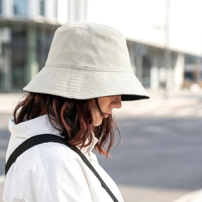 Bucket Hat for Women Men, Summer Sun Hats Foldable Reversible Fishing Hat Beach Hats for Outdoor Hiking Travel - color: Beige/Black
