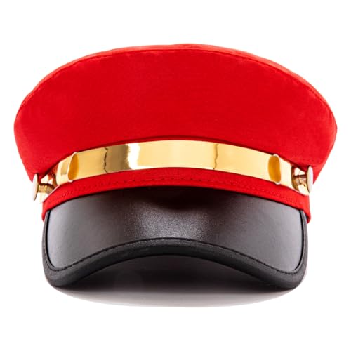 Women's Yacht Captain Sailor Hat, PU Material Newsboy Hat, Stylish Biker Hat, Baker Boy Hat, Peaked Beret - color: Red D