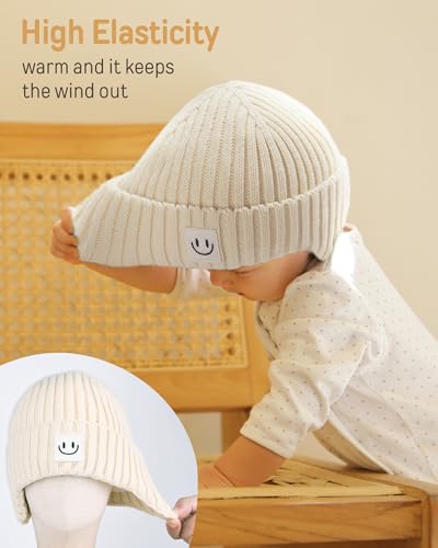 FURTALK Baby Beanie Toddler Winter Warm Hat Infant Soft Fleece Lined with Earflap Cute Knit Kids Caps - color: Black+beige, size: 6-24 Months