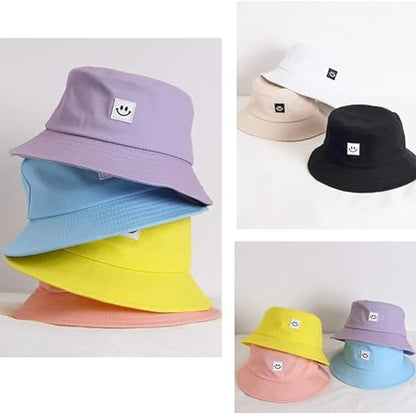 Kids Sun Hat Smile Face Bucket Hat for Girls Boys Summer Sun Protection Cotton Unisex Beach Cap - color: Navy