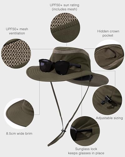 TOP-EX Waterproof UPF 50+ Sun Hat for Men, Oversized Fit,Golf Hiking - color: 95588_army Green, size: Medium-Large