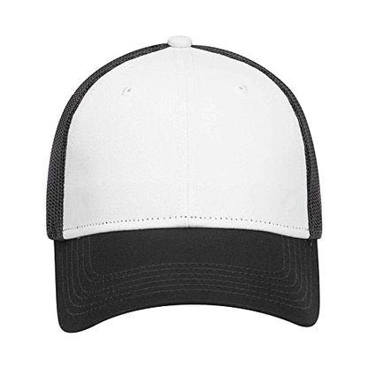 Ashen Fane 6 Panel Blend Twill Structured Low Profile Mesh Back Snapback Trucker Hat - color: Blk/Wht/Blk