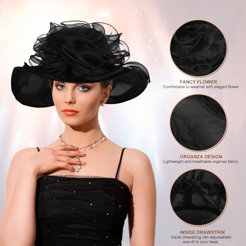 Derby Hats for Women 2025 Equestrian Derby Tea Party Fascinators Wide Brim - color: Wine Red