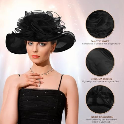 Derby Hats for Women 2025 Equestrian Derby Tea Party Fascinators Wide Brim - color: Wine Red
